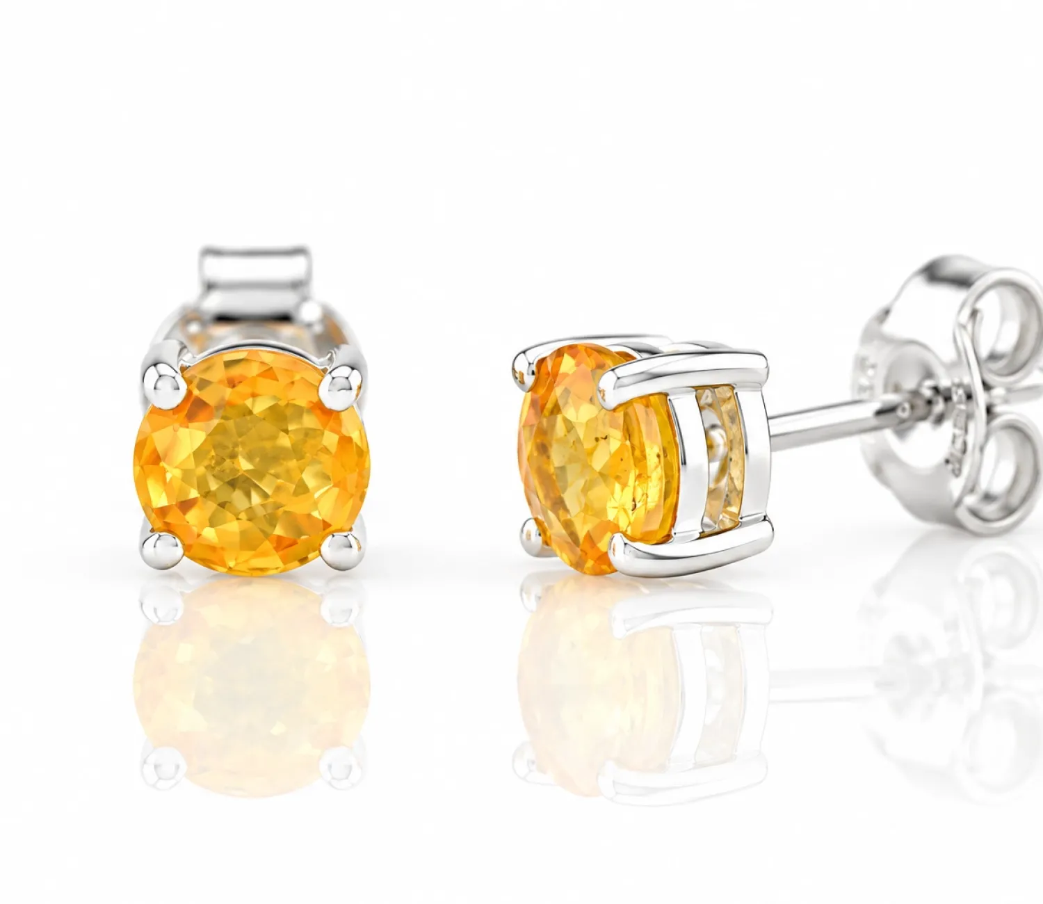 Silver earrings with natural Yellow Sapphire, 5 mm from Sri Lanka