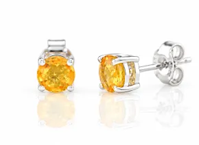 Silver earrings with natural Yellow Sapphire, 5 mm from Sri Lanka