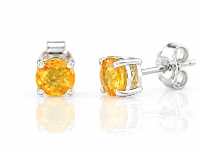 Silver earrings with natural Yellow Sapphire, 5 mm from Sri Lanka