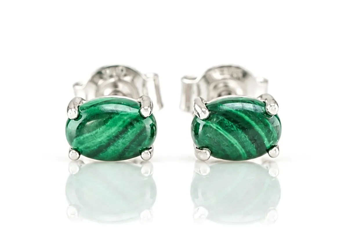 Silver Earrings with Natural Malachite