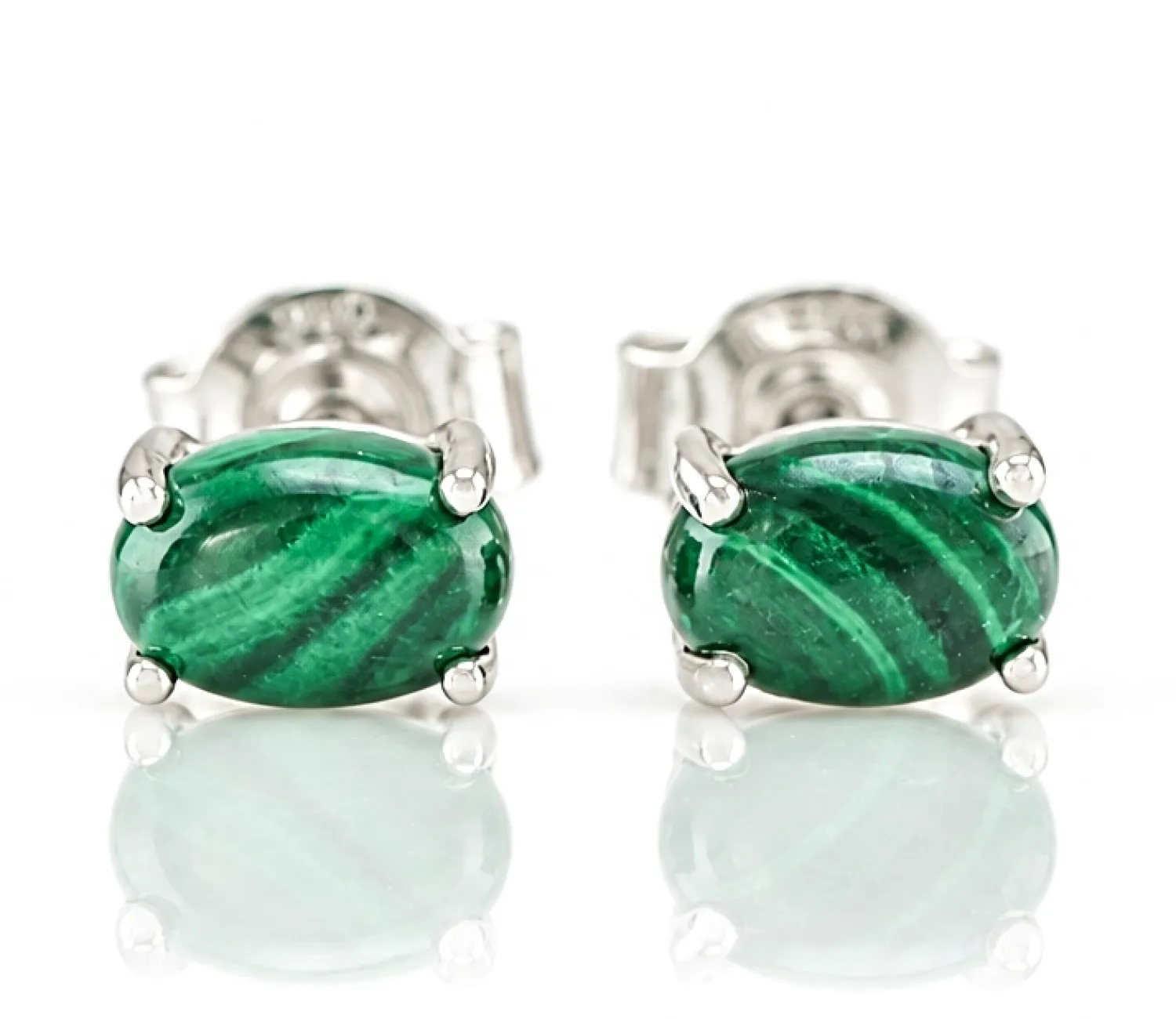 Silver Earrings with Natural Malachite