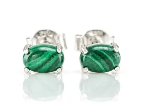 Silver Earrings with Natural Malachite