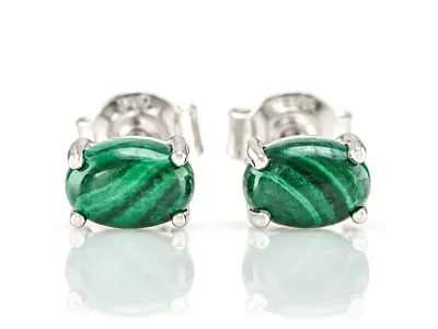 Silver Earrings with Natural Malachite