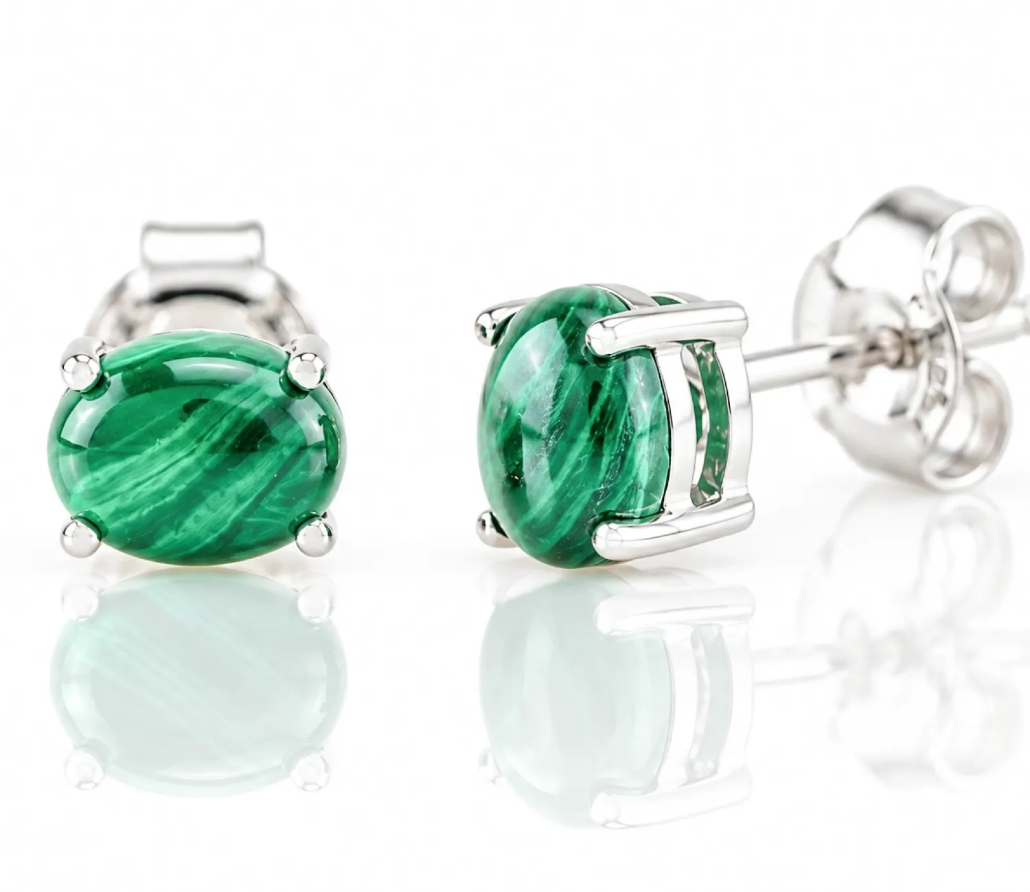 Silver Earrings with Natural Malachite