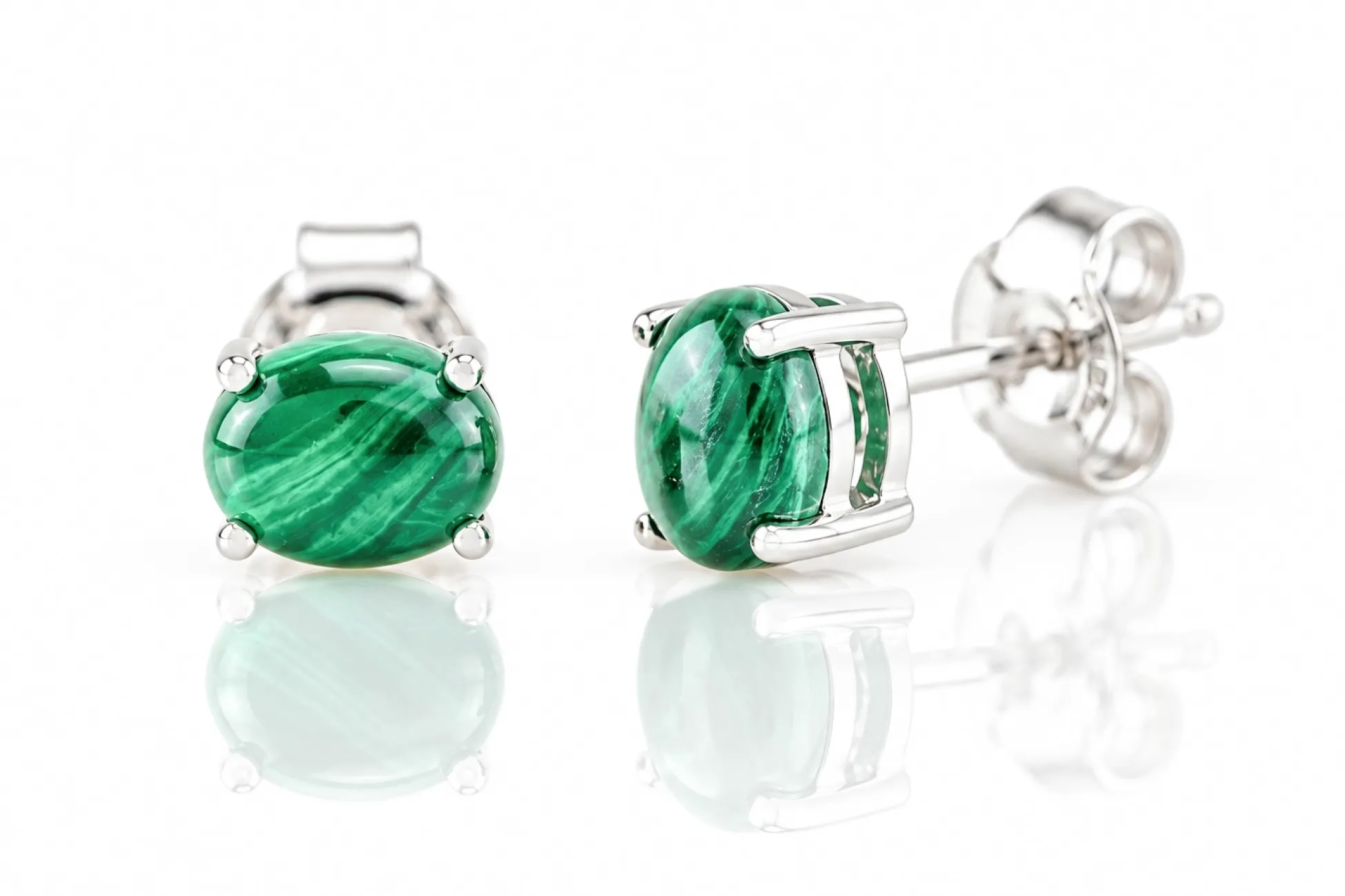 Silver Earrings with Natural Malachite