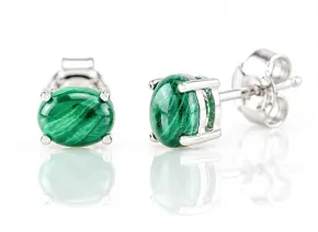 Silver Earrings with Natural Malachite