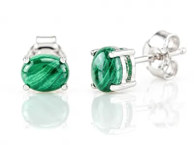 Silver Earrings with Natural Malachite